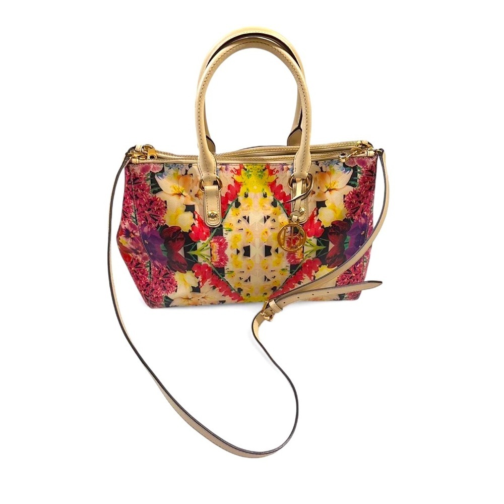 Henri Bendel floral kaleidoscope saffiano leather satchel crossbody bag